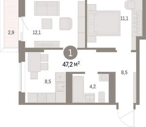 1-к квартира, вторичка, 47м2, 5/15 этаж