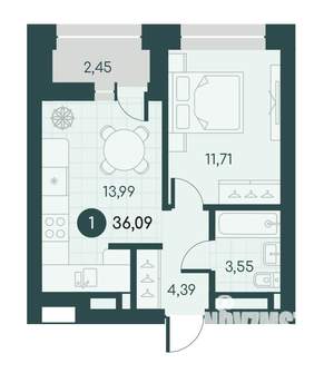 1-к квартира, вторичка, 36м2, 3/12 этаж