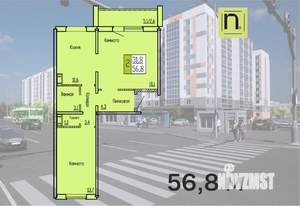 2-к квартира, строящийся дом, 57м2, 9/10 этаж