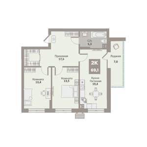 2-к квартира, вторичка, 69м2, 4/9 этаж