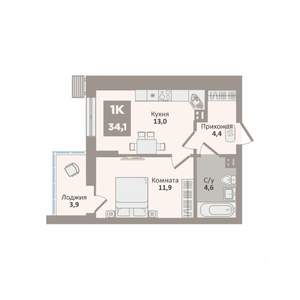 1-к квартира, вторичка, 34м2, 9/9 этаж