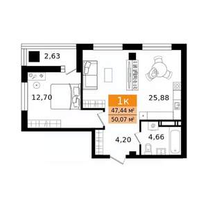 2-к квартира, вторичка, 50м2, 2/16 этаж