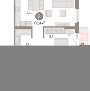 2-к квартира, вторичка, 66м2, 6/15 этаж