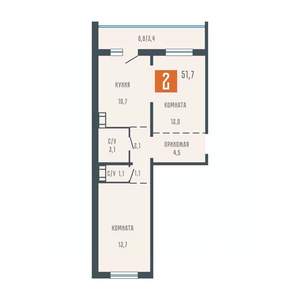 2-к квартира, сданный дом, 52м2, 1/10 этаж
