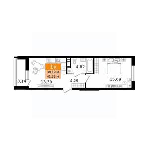 1-к квартира, вторичка, 41м2, 12/16 этаж