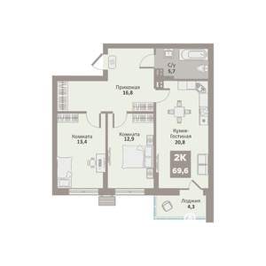 2-к квартира, вторичка, 70м2, 3/9 этаж