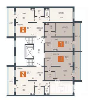 2-к квартира, вторичка, 52м2, 9/10 этаж