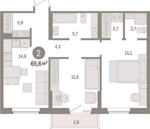 2-к квартира, вторичка, 66м2, 9/15 этаж