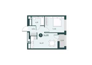 1-к квартира, вторичка, 37м2, 9/12 этаж