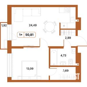 1-к квартира, строящийся дом, 51м2, 5/14 этаж
