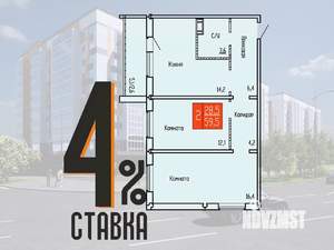 2-к квартира, строящийся дом, 60м2, 2/10 этаж