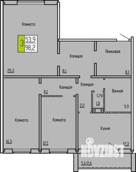 3-к квартира, строящийся дом, 98м2, 8/10 этаж
