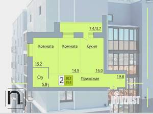 2-к квартира, строящийся дом, 76м2, 7/17 этаж