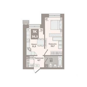 1-к квартира, вторичка, 36м2, 2/9 этаж