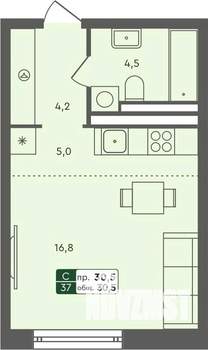 Студия квартира, строящийся дом, 31м2, 3/7 этаж