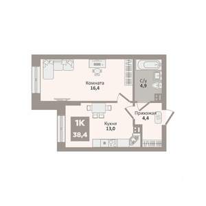 1-к квартира, вторичка, 38м2, 1/9 этаж