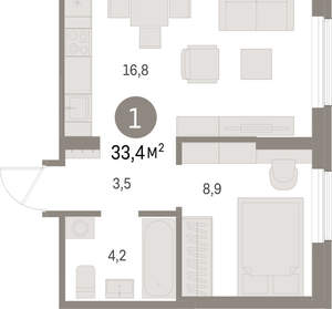 1-к квартира, вторичка, 33м2, 5/15 этаж