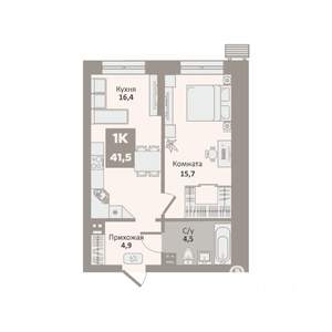 1-к квартира, вторичка, 42м2, 2/9 этаж