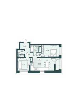 2-к квартира, вторичка, 59м2, 10/12 этаж