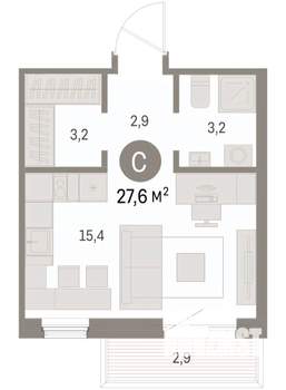 Студия квартира, вторичка, 28м2, 8/9 этаж