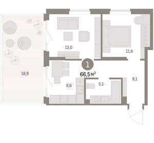 1-к квартира, вторичка, 66м2, 2/15 этаж