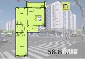 2-к квартира, строящийся дом, 57м2, 6/10 этаж