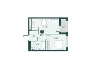 1-к квартира, вторичка, 37м2, 3/12 этаж