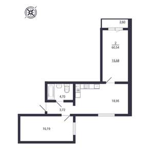 2-к квартира, строящийся дом, 61м2, 1/3 этаж