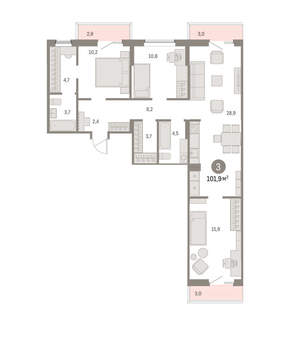 3-к квартира, вторичка, 102м2, 3/15 этаж