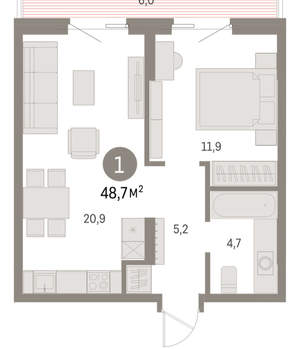 1-к квартира, вторичка, 49м2, 7/15 этаж