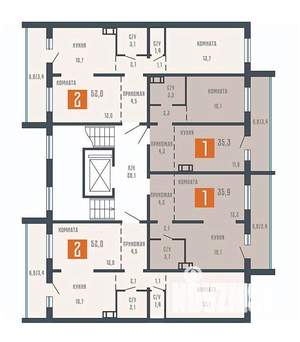 2-к квартира, вторичка, 52м2, 6/10 этаж