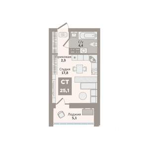 Студия квартира, вторичка, 25м2, 9/9 этаж