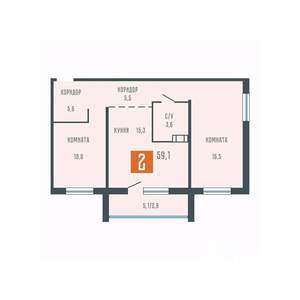 2-к квартира, вторичка, 59м2, 2/10 этаж