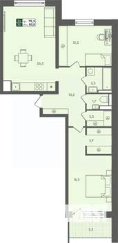 2-к квартира, строящийся дом, 81м2, 2/7 этаж