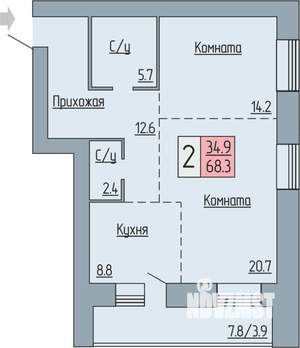 2-к квартира, строящийся дом, 68м2, 1/17 этаж