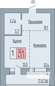 1-к квартира, строящийся дом, 43м2, 1/17 этаж