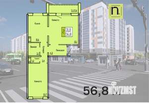 2-к квартира, строящийся дом, 57м2, 5/10 этаж