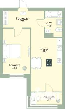 Студия квартира, вторичка, 45м2, 7/12 этаж