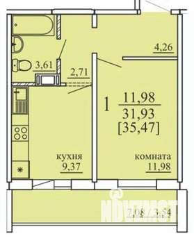 1-к квартира, сданный дом, 35м2, 6/10 этаж