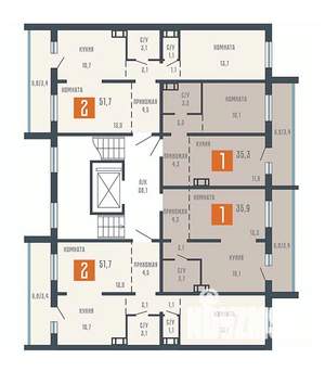 2-к квартира, вторичка, 52м2, 10/10 этаж