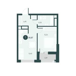 1-к квартира, вторичка, 39м2, 7/12 этаж