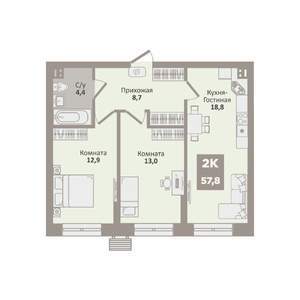 2-к квартира, вторичка, 58м2, 2/9 этаж