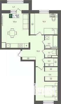 2-к квартира, строящийся дом, 70м2, 7/7 этаж