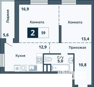 2-к квартира, сданный дом, 59м2, 15/19 этаж