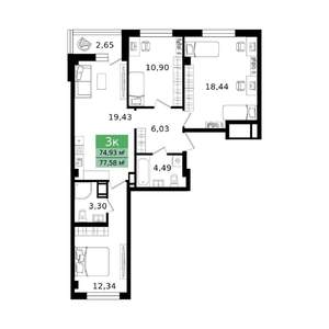 3-к квартира, вторичка, 78м2, 3/11 этаж