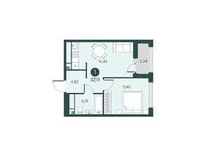 1-к квартира, вторичка, 37м2, 7/12 этаж