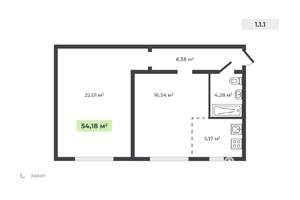 2-к квартира, вторичка, 54м2, 1/4 этаж