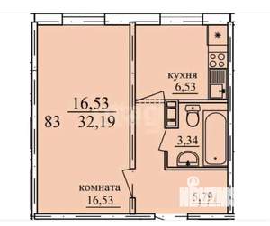 1-к квартира, вторичка, 32м2, 10/10 этаж