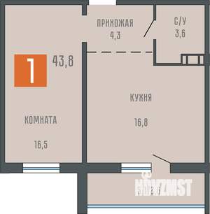 1-к квартира, сданный дом, 44м2, 1/10 этаж