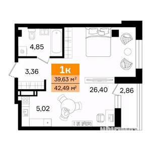 1-к квартира, вторичка, 42м2, 11/16 этаж